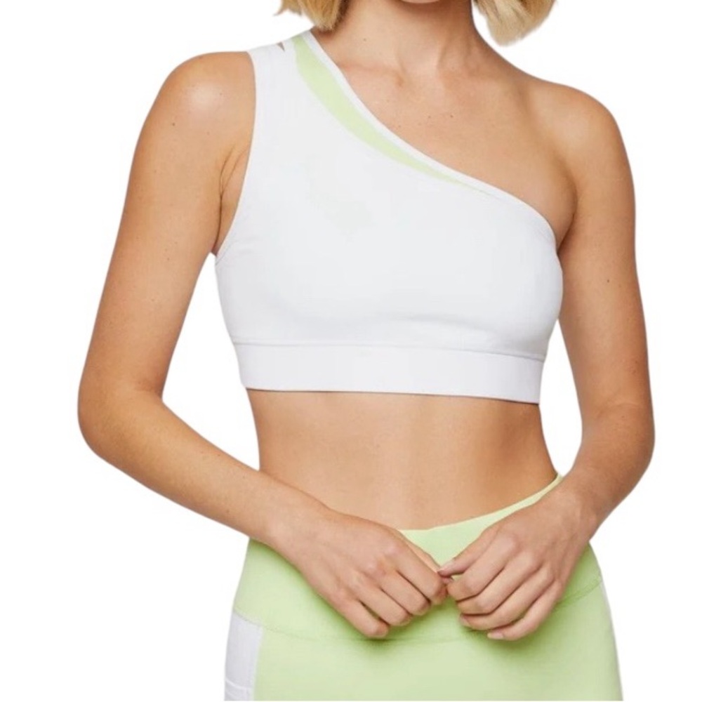 Fourlaps‎ Solo Sports Bra White Green Womens Small NWT One Shoulder Performance